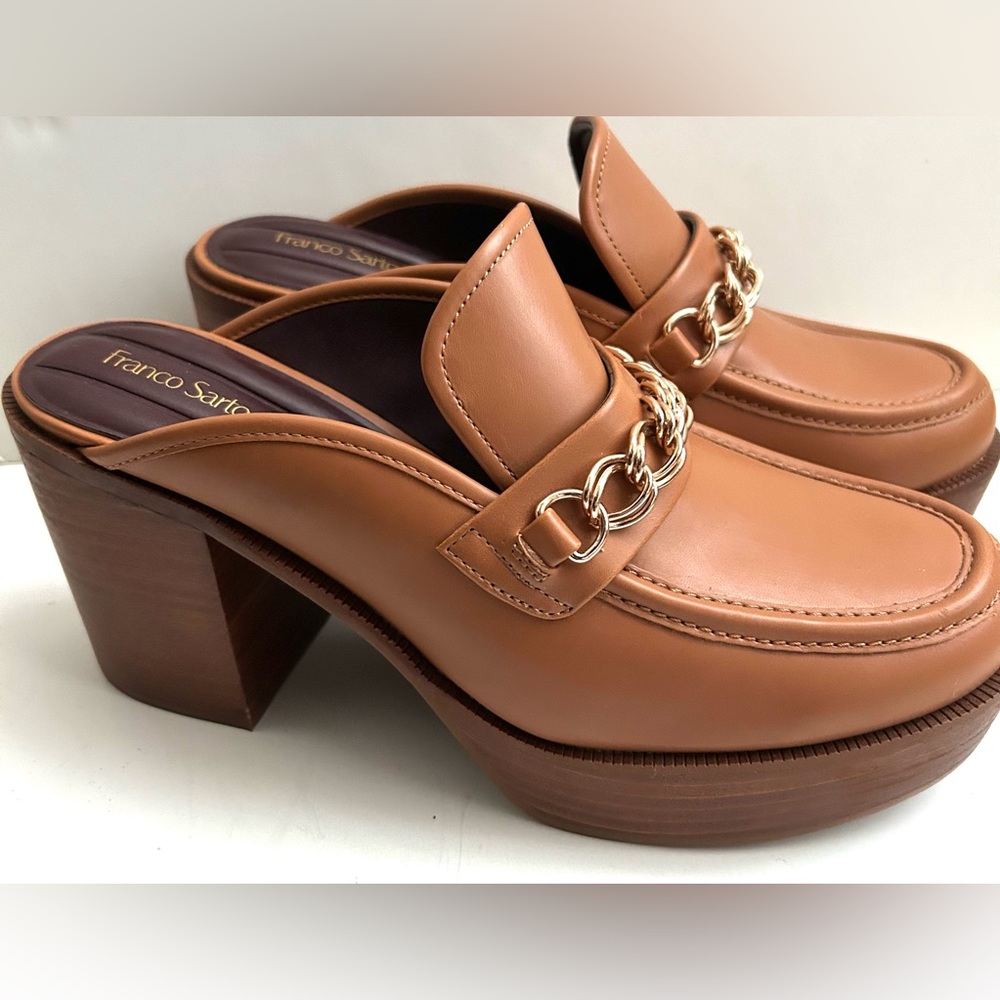 Platform Clogs Slides Heeled Clogs Brown Leather … - image 1